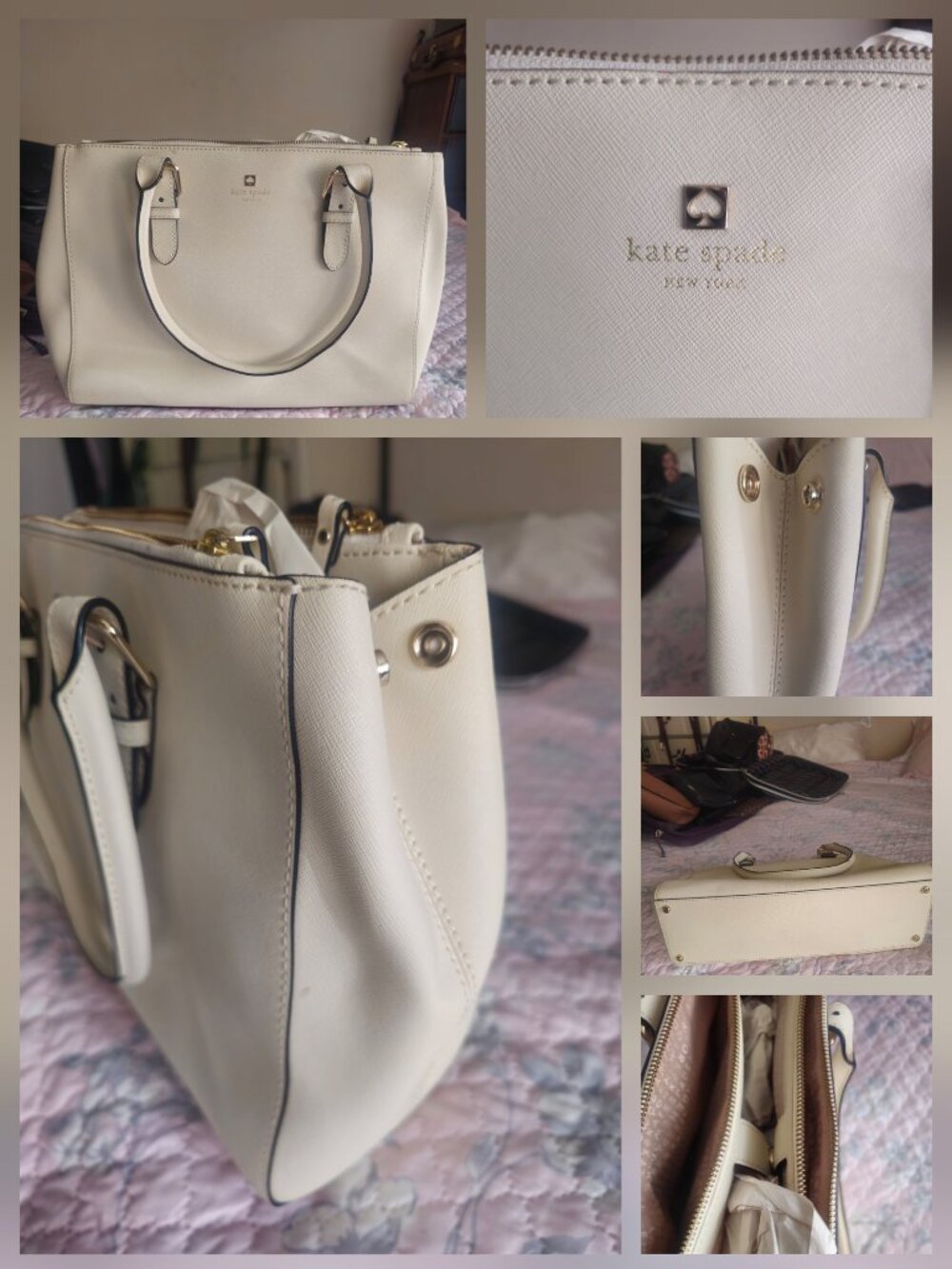 KATE SPADE SAFFIANO LEATHER TRIPLE COMPARTMENT SATCHEL • IVORY